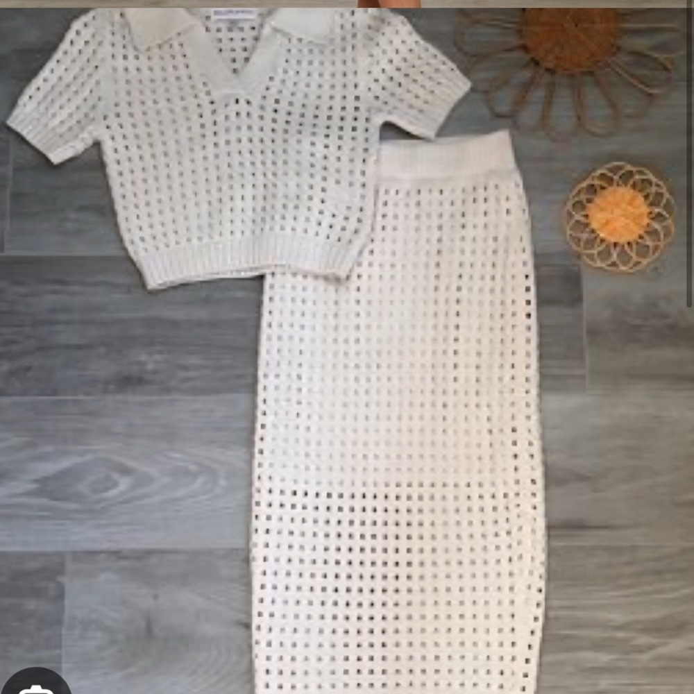Open-Knit White Midi Pencil Skirt - Brand Unspecified